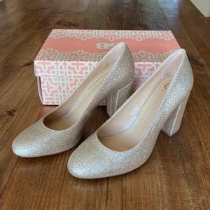 Gianni Bini Mile High Gold Sparkle Block Heels